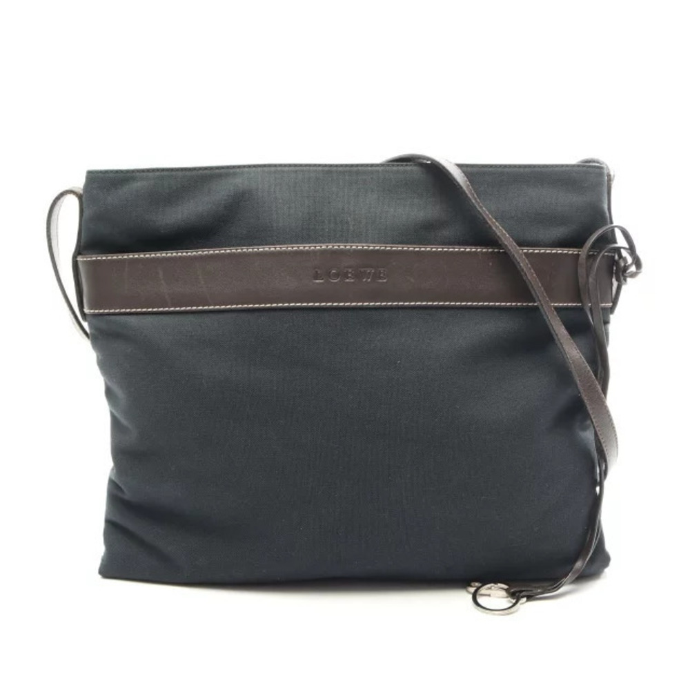 Loewe Shoulder Bag Canvas Leather Brown Green Tones